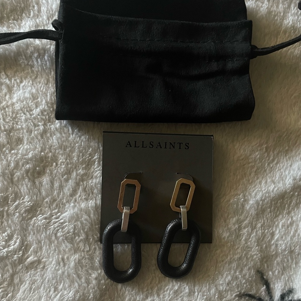 All Saints Black and Gold Link Drop Earrings